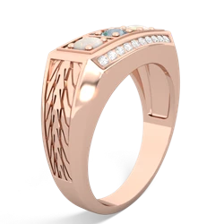 Aquamarine Three Stone Tire Tread Men's 14K Rose Gold ring R0520