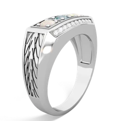 Aquamarine Three Stone Tire Tread Men's 14K White Gold ring R0520