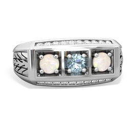 Aquamarine Three Stone Tire Tread Men's 14K White Gold ring R0520