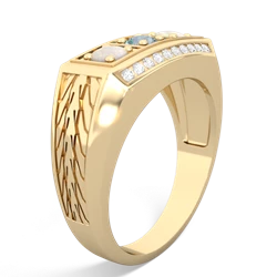 Aquamarine Three Stone Tire Tread Men's 14K Yellow Gold ring R0520