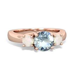 Aquamarine Three Stone Round Trellis 14K Rose Gold ring R4018