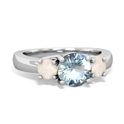 Aquamarine Three Stone Round Trellis 14K White Gold ring R4018