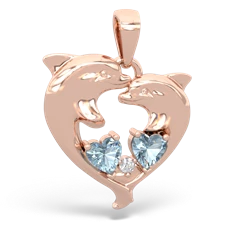 Aquamarine Dolphin Heart 14K Rose Gold pendant P5820