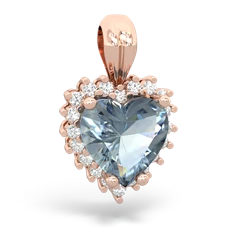 Aquamarine Sparkling Halo Heart 14K Rose Gold pendant P0391