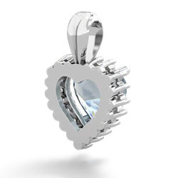 Aquamarine Sparkling Halo Heart 14K White Gold pendant P0391