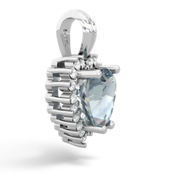 Aquamarine Sparkling Halo Heart 14K White Gold pendant P0391