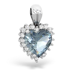 Aquamarine Sparkling Halo Heart 14K White Gold pendant P0391