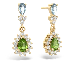 Aquamarine Halo Pear Dangle 14K Yellow Gold earrings E1882