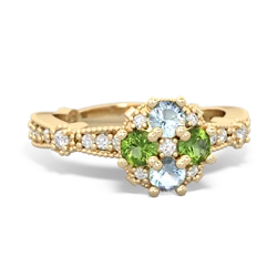 Aquamarine Sparkling Tiara Cluster 14K Yellow Gold ring R26293RD