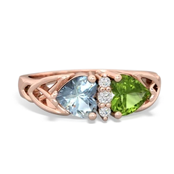 Aquamarine Celtic Knot Double Heart 14K Rose Gold ring R5040