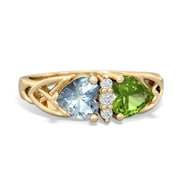 Aquamarine Celtic Knot Double Heart 14K Yellow Gold ring R5040