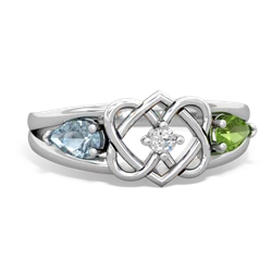 Aquamarine Hearts Intertwined 14K White Gold ring R5880