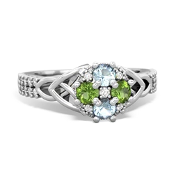 Aquamarine Celtic Knot Cluster Engagement 14K White Gold ring R26443RD