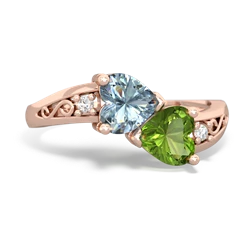 Aquamarine Snuggling Hearts 14K Rose Gold ring R2178