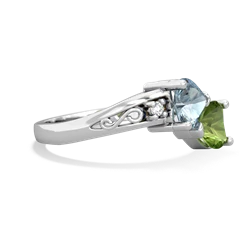 Aquamarine Snuggling Hearts 14K White Gold ring R2178