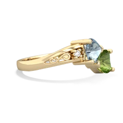 Aquamarine Snuggling Hearts 14K Yellow Gold ring R2178