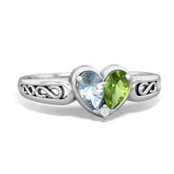 Aquamarine Filligree 'One Heart' 14K White Gold ring R5070