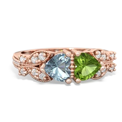 Aquamarine Diamond Butterflies 14K Rose Gold ring R5601