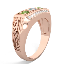 Aquamarine Three Stone Tire Tread Men's 14K Rose Gold ring R0520