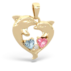 Aquamarine Dolphin Heart 14K Yellow Gold pendant P5820