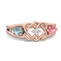 Aquamarine Hearts Intertwined 14K Rose Gold ring R5880