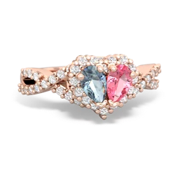 Aquamarine Diamond Twist 'One Heart' 14K Rose Gold ring R2640HRT