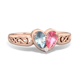 Aquamarine Filligree 'One Heart' 14K Rose Gold ring R5070