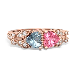 Aquamarine Diamond Butterflies 14K Rose Gold ring R5601