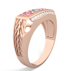 Aquamarine Three Stone Tire Tread Men's 14K Rose Gold ring R0520