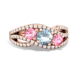 Aquamarine Three Stone Aurora 14K Rose Gold ring R3080