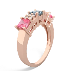 Aquamarine Three Stone Diamond Cluster 14K Rose Gold ring R2592