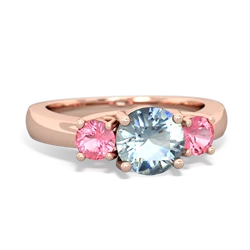 Aquamarine Three Stone Round Trellis 14K Rose Gold ring R4018