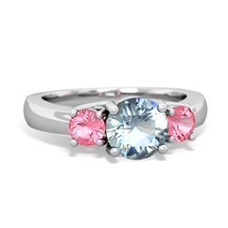 Aquamarine Three Stone Round Trellis 14K White Gold ring R4018