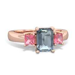 Aquamarine Three Stone Emerald-Cut Trellis 14K Rose Gold ring R4021