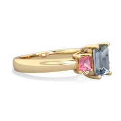 Aquamarine Three Stone Emerald-Cut Trellis 14K Yellow Gold ring R4021