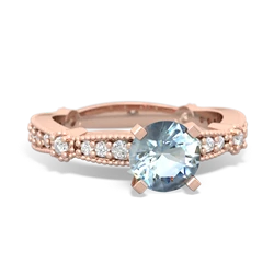 Aquamarine Sparkling Tiara 6Mm Round 14K Rose Gold ring R26296RD