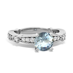 Aquamarine Sparkling Tiara 6Mm Round 14K White Gold ring R26296RD