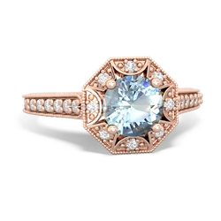 Aquamarine Art-Deco Starburst 14K Rose Gold ring R5520