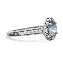 Aquamarine Art-Deco Starburst 14K White Gold ring R5520