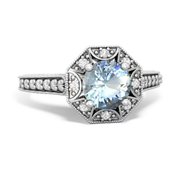 Aquamarine Art-Deco Starburst 14K White Gold ring R5520