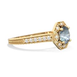 Aquamarine Art-Deco Starburst 14K Yellow Gold ring R5520