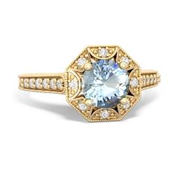 Aquamarine Art-Deco Starburst 14K Yellow Gold ring R5520