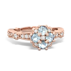 Aquamarine Sparkling Tiara Cluster 14K Rose Gold ring R26293RD