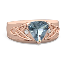 Aquamarine Celtic Trinity Knot Men's 14K Rose Gold ring R0440