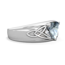 Aquamarine Celtic Trinity Knot Men's 14K White Gold ring R0440