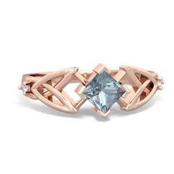 Aquamarine Celtic Knot Princess 14K Rose Gold ring R3349