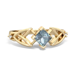 Aquamarine Celtic Knot Princess 14K Yellow Gold ring R3349