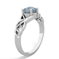 Aquamarine Checkerboard Cushion Celtic Knot 14K White Gold ring R5000