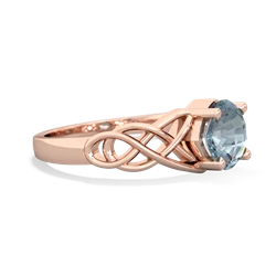 Aquamarine Checkerboard Cushion Celtic Knot 14K Rose Gold ring R5000