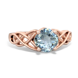 Aquamarine Checkerboard Cushion Celtic Knot 14K Rose Gold ring R5000